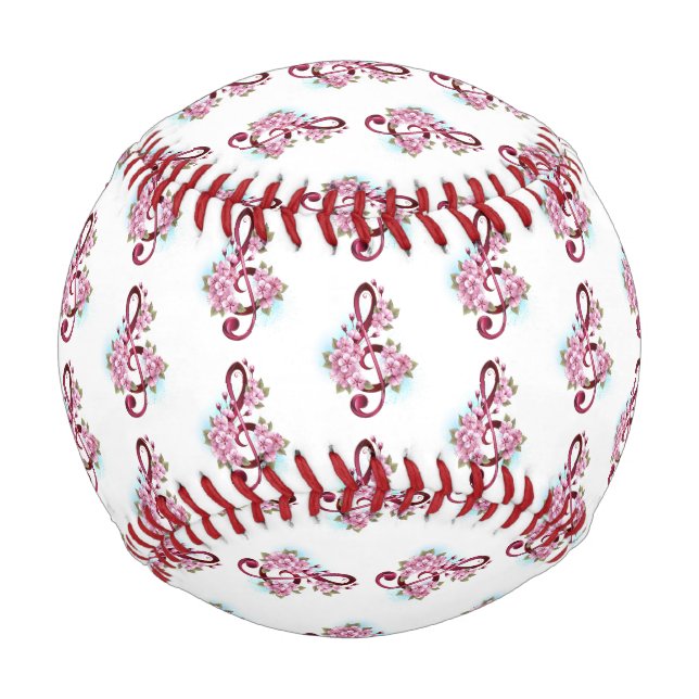 Musical treble clef notes with Sakura flowers Baseball (Front)
