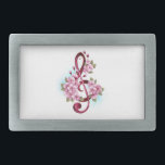 Musical treble clef notes with Sakura flowers Belt Buckle<br><div class="desc">Pink treble clef with delicate,  detailed pink Japanese cherry blossoms against white background painted over with light blue paint. Blooming pink sakura.</div>