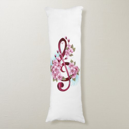 Musical treble clef notes with Sakura flowers Body Pillow
