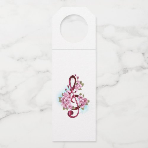 Musical treble clef notes with Sakura flowers Bottle Hanger Tag