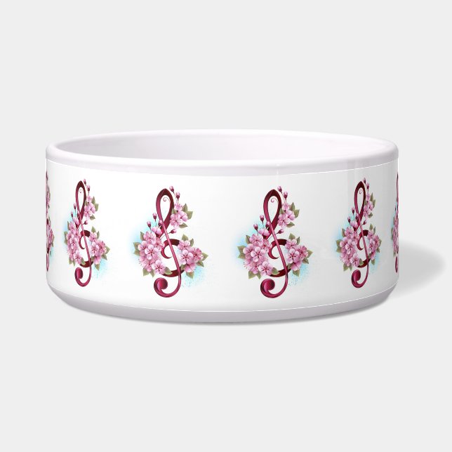 Musical treble clef notes with Sakura flowers Bowl (Front)