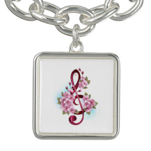 Musical treble clef notes with Sakura flowers Bracelet