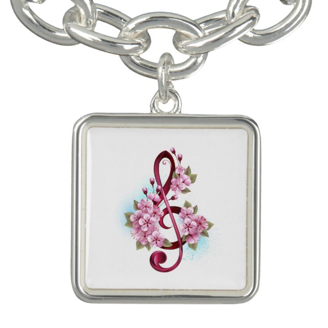 Musical treble clef notes with Sakura flowers Bracelet (Design)