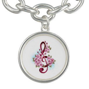 Musical treble clef notes with Sakura flowers Bracelet
