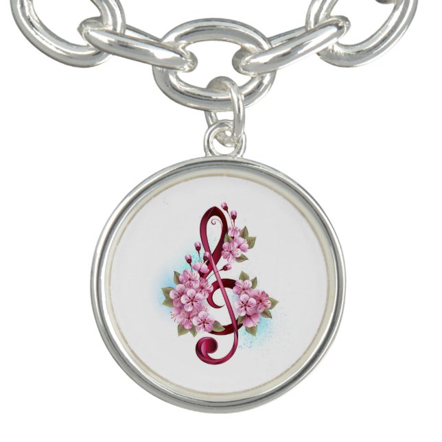 Musical treble clef notes with Sakura flowers Bracelet (Design)
