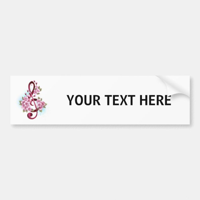 Musical treble clef notes with Sakura flowers Bumper Sticker (Front)