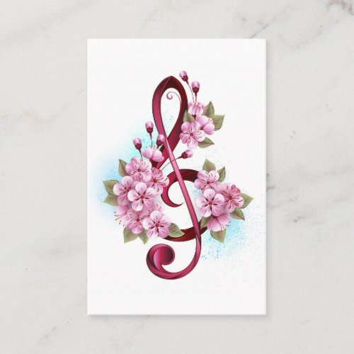 Musical treble clef notes with Sakura flowers Business Card