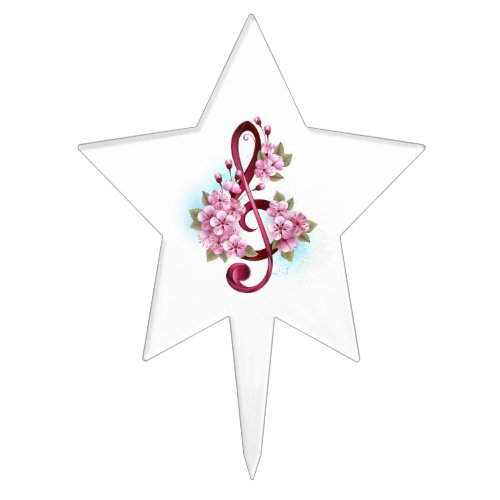 Musical treble clef notes with Sakura flowers Cake Topper