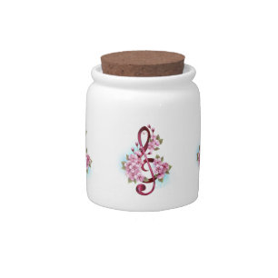 Musical treble clef notes with Sakura flowers Candy Jar