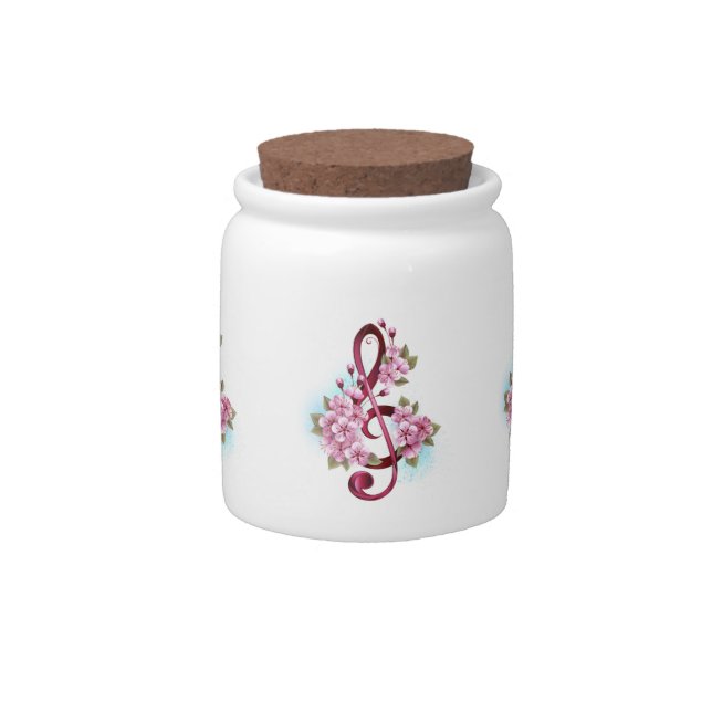 Musical treble clef notes with Sakura flowers Candy Jar (Front)