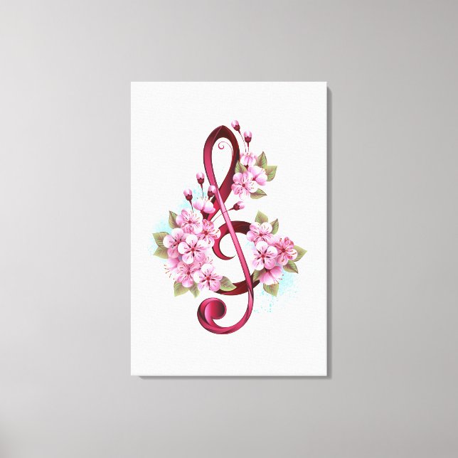 Musical treble clef notes with Sakura flowers Canvas Print (Front)