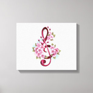 Musical treble clef notes with Sakura flowers Canvas Print