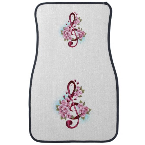 Musical treble clef notes with Sakura flowers Car Floor Mat