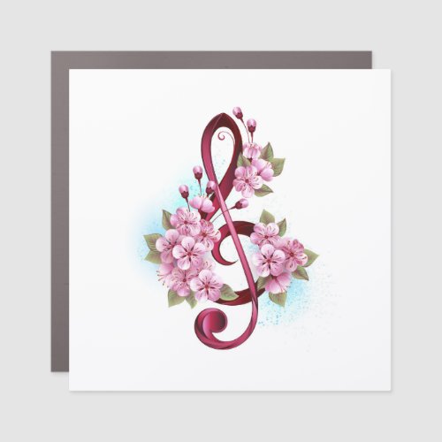 Musical treble clef notes with Sakura flowers Car Magnet