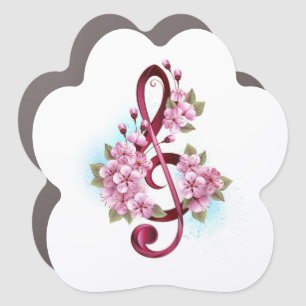 Musical treble clef notes with Sakura flowers Car Magnet