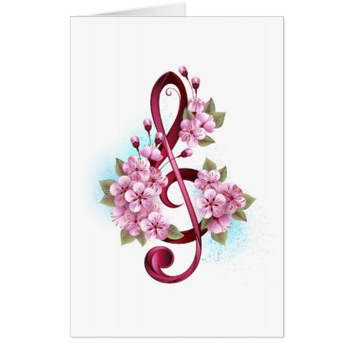 Musical treble clef notes with Sakura flowers Card