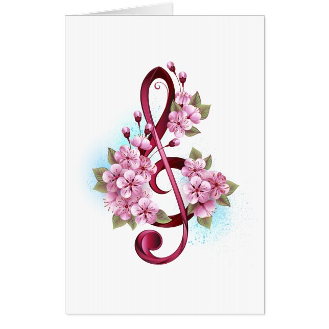 Musical treble clef notes with Sakura flowers Card (Front)