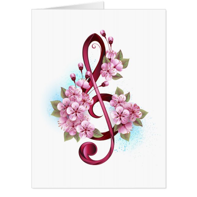 Musical treble clef notes with Sakura flowers Card (Front)