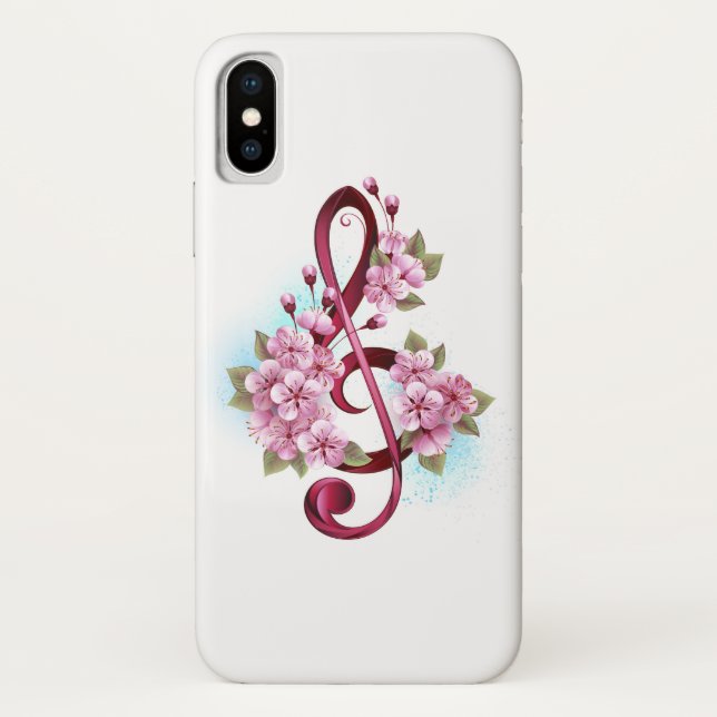 Musical treble clef notes with Sakura flowers Case-Mate iPhone Case (Back)