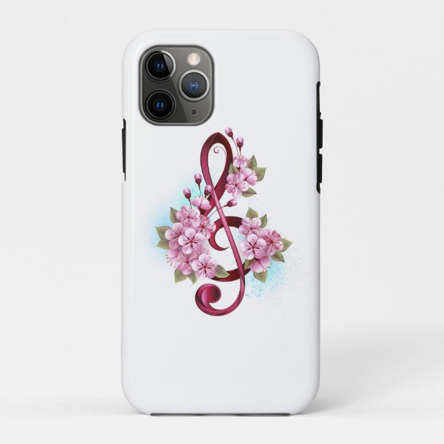 Musical treble clef notes with Sakura flowers Case-Mate iPhone Case (Back)