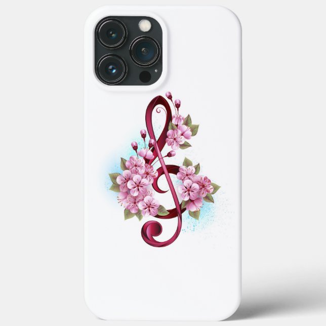 Musical treble clef notes with Sakura flowers Case-Mate iPhone Case (Back)