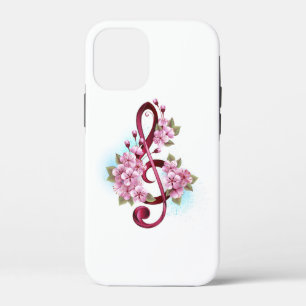 Musical treble clef notes with Sakura flowers iPhone 12 Mini Case