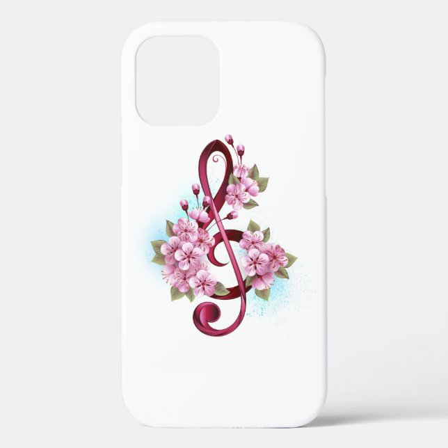 Musical treble clef notes with Sakura flowers Case-Mate iPhone Case (Back)