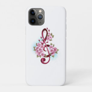 Musical treble clef notes with Sakura flowers iPhone 11 Pro Case