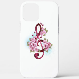 Musical treble clef notes with Sakura flowers iPhone 12 Pro Max Case