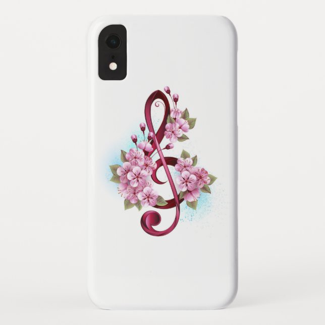 Musical treble clef notes with Sakura flowers Case-Mate iPhone Case (Back)
