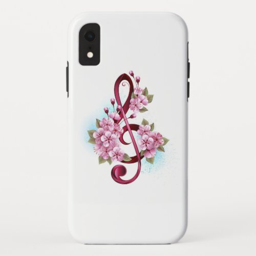 Musical treble clef notes with Sakura flowers iPhone XR Case