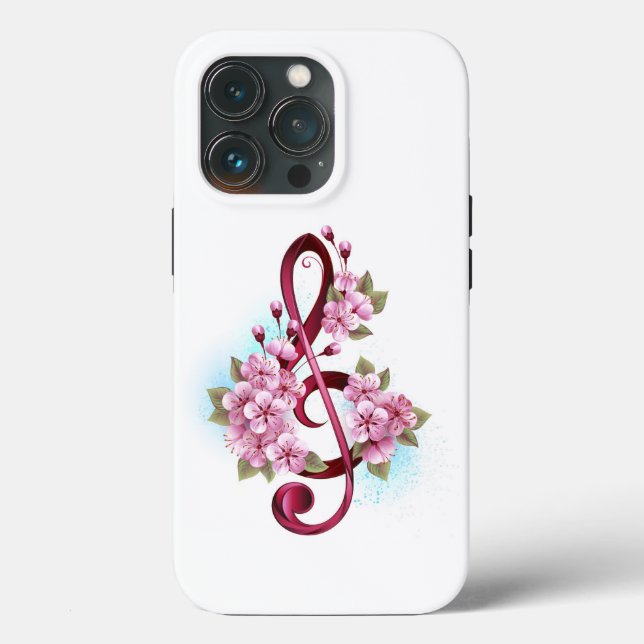 Musical treble clef notes with Sakura flowers Case-Mate iPhone Case (Back)