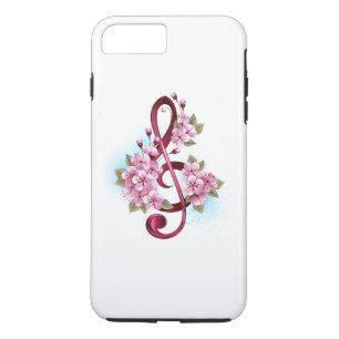 Musical treble clef notes with Sakura flowers iPhone 8 Plus/7 Plus Case