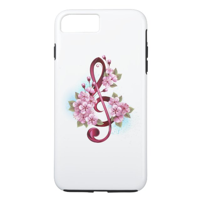 Musical treble clef notes with Sakura flowers Case-Mate iPhone Case (Back)