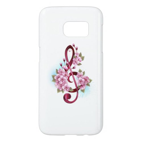 Musical treble clef notes with Sakura flowers Samsung Galaxy S7 Case