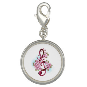 Musical treble clef notes with Sakura flowers Charm