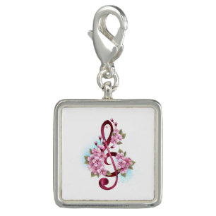 Musical treble clef notes with Sakura flowers Charm