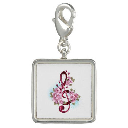 Musical treble clef notes with Sakura flowers Charm