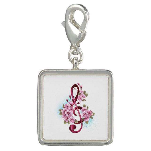 Musical treble clef notes with Sakura flowers Charm (Front)
