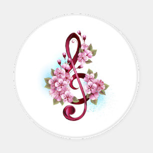 Musical treble clef notes with Sakura flowers Coaster Set