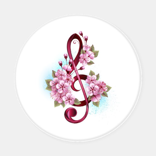Musical treble clef notes with Sakura flowers Coaster Set (Single)