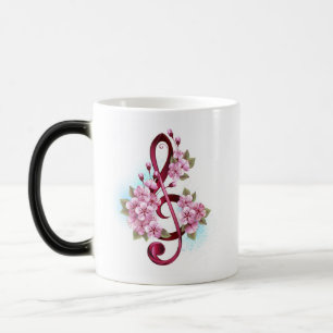 Musical treble clef notes with Sakura flowers Color Morph Mug