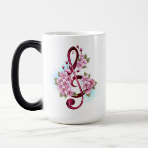 Musical treble clef notes with Sakura flowers Color Morph Mug