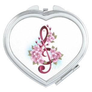 Musical treble clef notes with Sakura flowers Compact Mirror