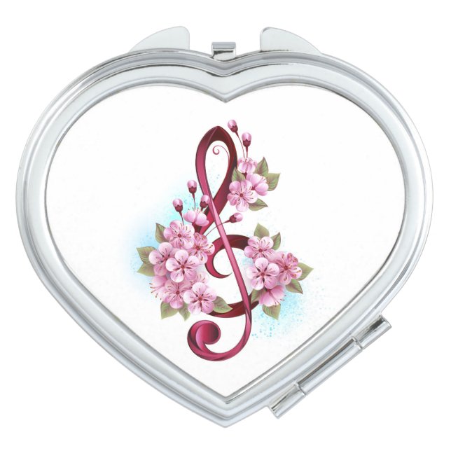 Musical treble clef notes with Sakura flowers Compact Mirror (Front)