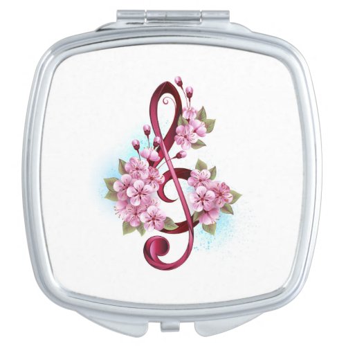 Musical treble clef notes with Sakura flowers Compact Mirror