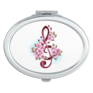 Musical treble clef notes with Sakura flowers Compact Mirror