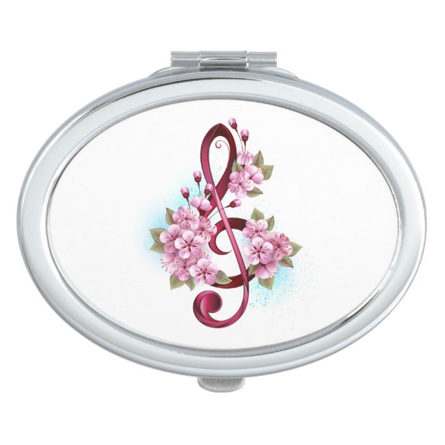Musical treble clef notes with Sakura flowers Compact Mirror (Front)