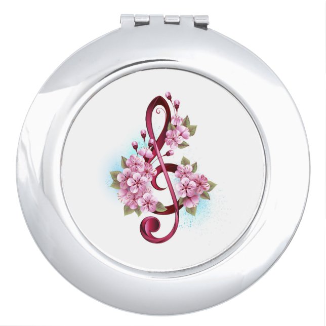 Musical treble clef notes with Sakura flowers Compact Mirror (Front)