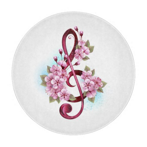 Musical treble clef notes with Sakura flowers Cutting Board